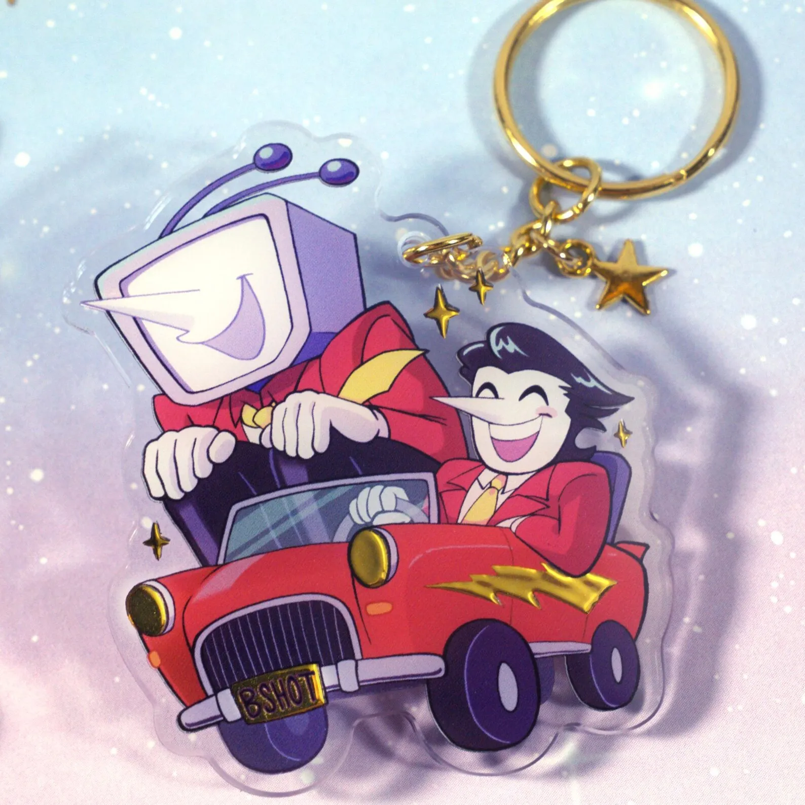 Spamton and Tenna Deltarune Gold Foil Cungadero Keychain - Acrylic