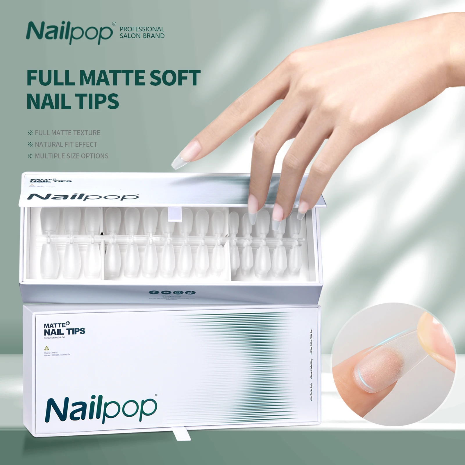 Nailpop Soft Nail Tips Full Matte No Filed Pre-shaped Extra Short Coffin Fake Tips with Box for Soak Off Nail Extension 480pcs