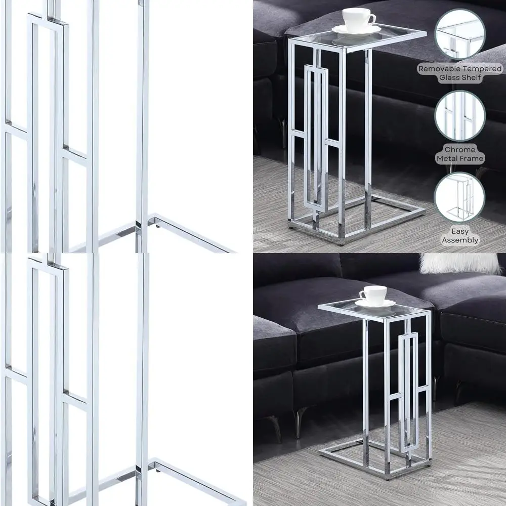

Modern Glass End Table - 15.75 Chrome & Glass Coffee Table for Living Room, Sleek Contemporary Side Table for Family Room