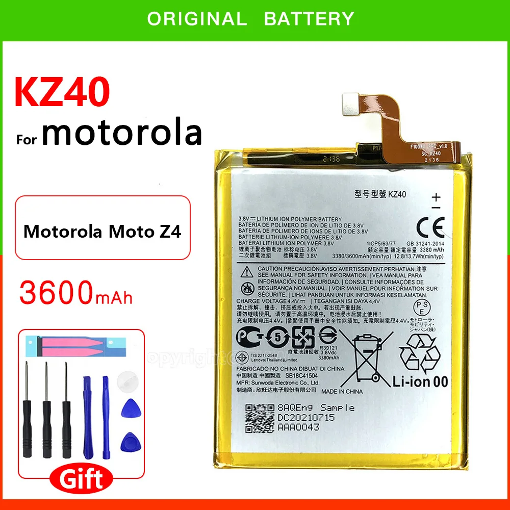 100% Original Genuine KZ40 Battery For Motorola Moto Z4 XT1980 2019 KZ40 3600mAh Mobile Phone Battery Replacement Spare Part