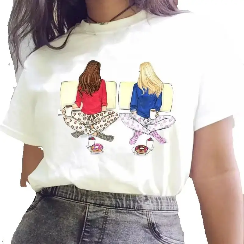 Women's Short-sleeved T-shirt Fashion Figures Good Friends Printed Girl Instagram Crewneck Base Shirt Women Summer polyester