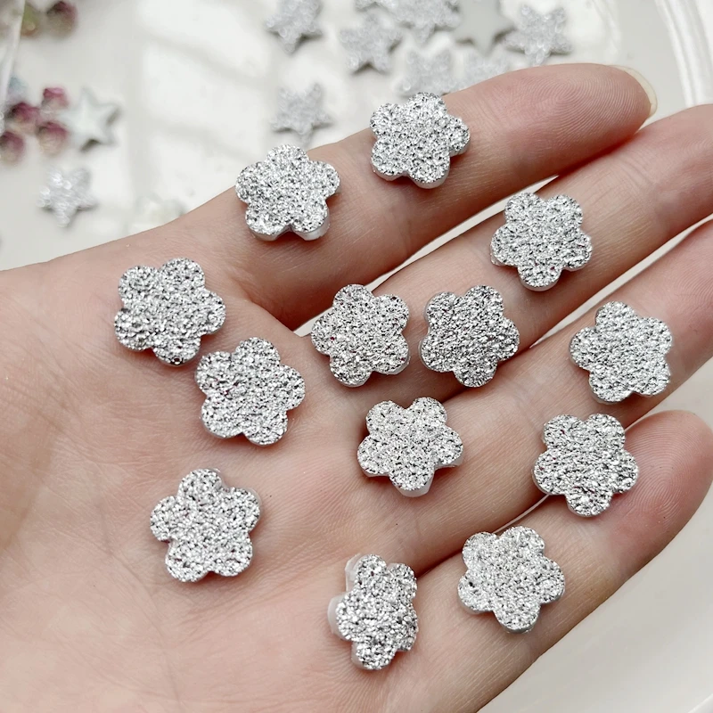 50pcs 14mm shiny mineral resin silver five-pointed star flower flat back stone decal DIY wedding jewelry scrapbook decoration