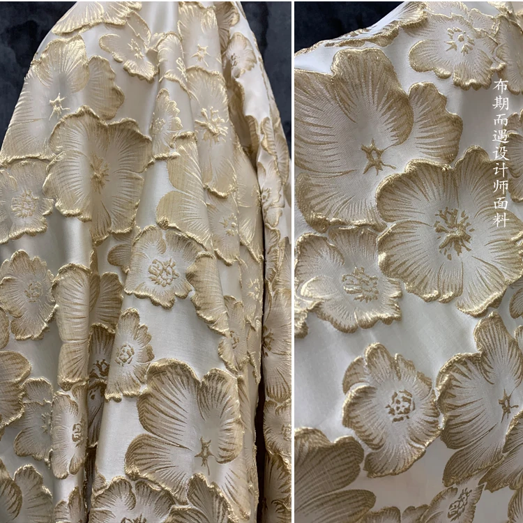 Champagne Petal Gold Thread Jacquard Texture Non-Stretch Chinese Style Cheongsam Dress Fashion Spring and Autumn Fabric