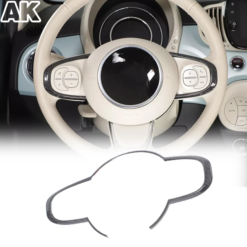 

Для Fiat 500 2021-2023 накладка на руль из настоящего углеродного волокна, рамка для защиты автомобиля, аксессуары для интерьера