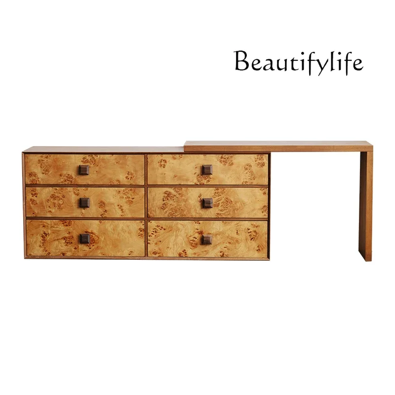 

ls 27Medieval style tree tumor pattern dresser six-chest cabinet teak veneer movable desktop bedroom small apartment bedside cab