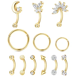 Drperfect 1pc 16G Eyebrow Rings Stainless Steel Belly Lip Cartilage Hoop Rook Daith Earrings Tragus CZ Piercing Curved Barbell