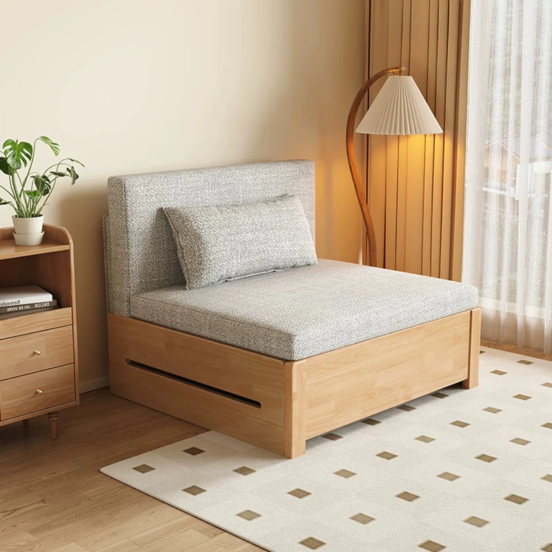 Wooden Single Sofa Bed Single Pull Out Sleeper Folding Couch Multifunctional Convertible Daybed Apartment Bedroom Home Furniture