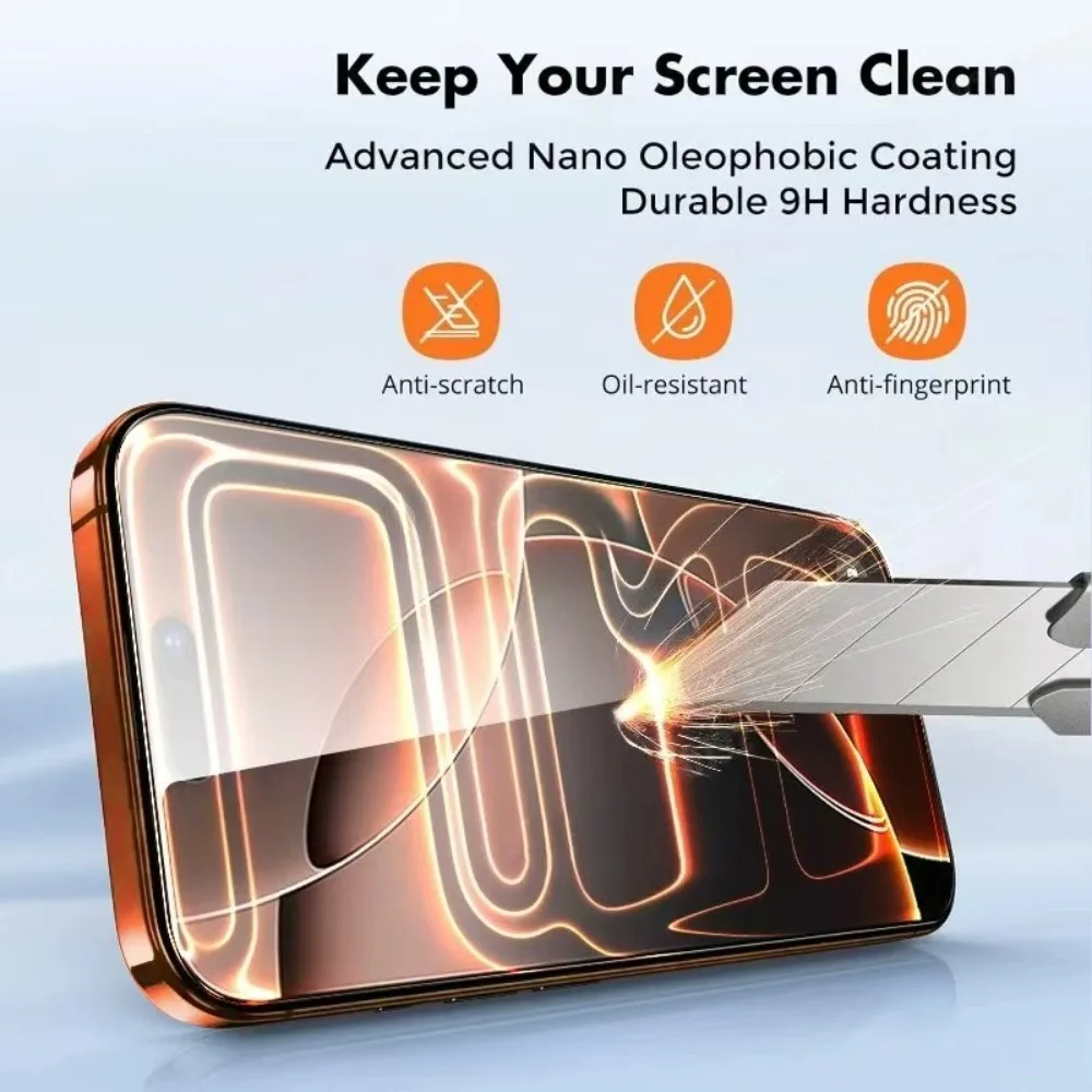 2 unidades HD protetor de tela cheia para iPhone 17 16 15 14 Pro Max Air 16 15 Plus 13 12 11 Pro 13 12 Mini vidro de instalação de um clique