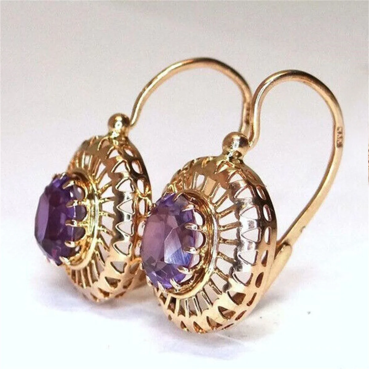 Fashion Hollow Purple Crystal Zircon Ear Earrings For Women CZ Stone Inlay Dangle Drop Earrings Female Wedding Band Jewelry Gift