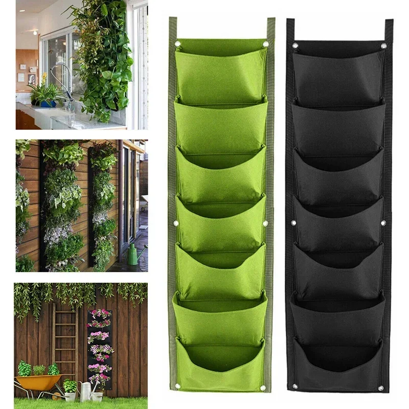 New 6/7 Pocket Vertical Growing Planting Bag Felt Wall Hanging Flower Vegetable Growing Container Outdoor Indoor Garden Planter