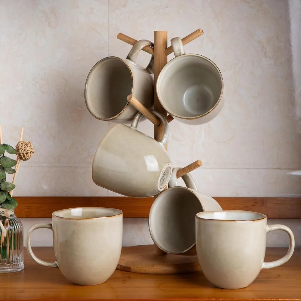 

Set of 6 Ceramic Coffee Mugs, 12oz Capacity, Dishwasher and Microwave Safe for Latte, Cappuccino, Milk