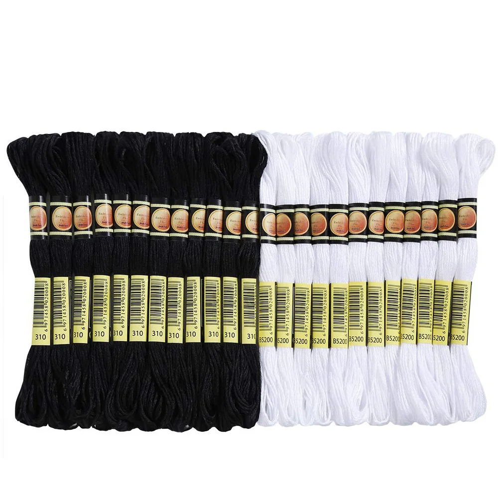 36/48Pcs Black and White Cross Stitch Thread Embroidery Floss Skeins Black Color Hand Sewing Threads DIY Craft Needlework