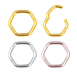 16G Hexagon Hoop Clikcer Segment Earring Septum Hoop Ring Surgical Steel Rook Lobe Piercing Jewelry for Women Men Unisex