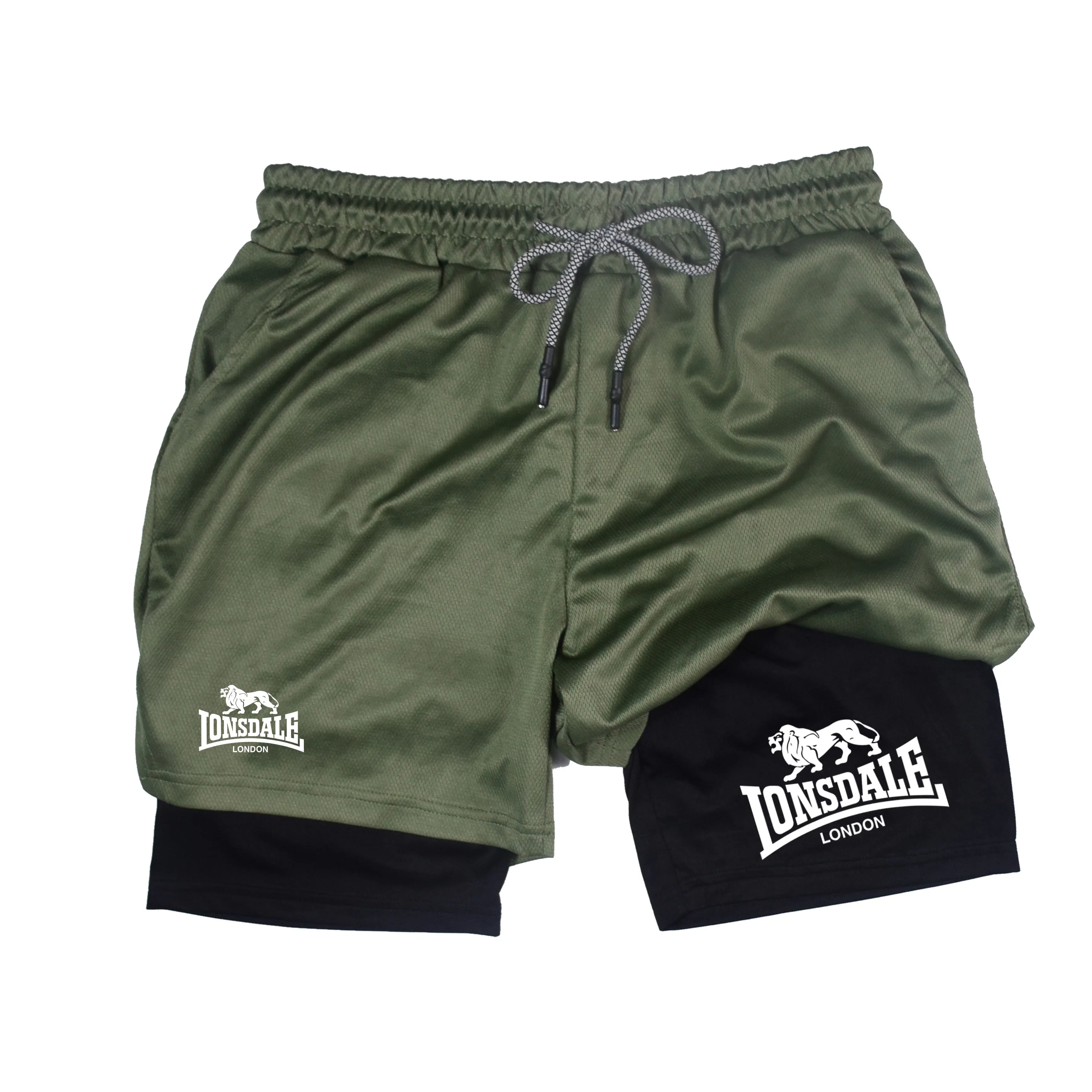 2 in 1 Running Shorts Men Workout Lonsdale Compression Shorts with Phone Pocket Towel Loop Summer Sport Athletic Activewear image 4