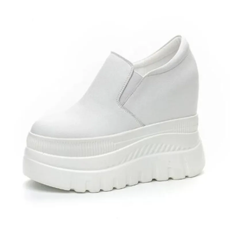 

12 см модные роскошные женские дышащие туфли на платформе со скрытым каблуком, натуральная кожа, синтетические слипоны, весенне-осенние массивные кроссовки