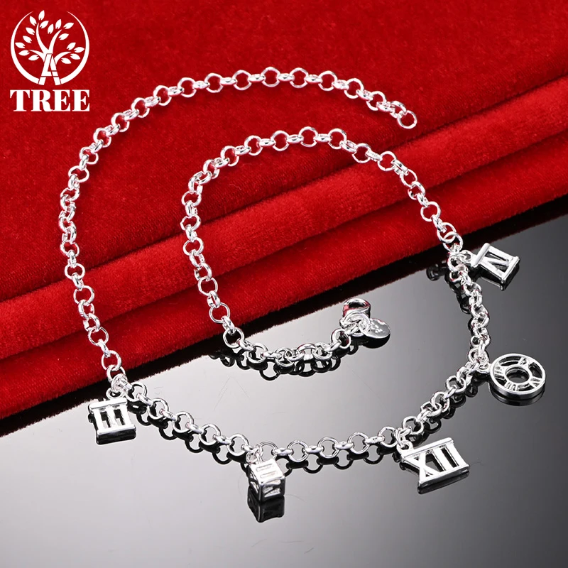 ALITREE 925 Sterling Silver Trendy Roman Numerals Chain Necklaces For Women Party Birthday Wedding Accessories Fashion Jewelry