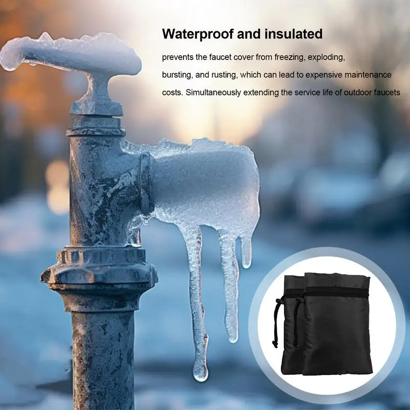 Faucet Covers For Winter 2 Pack Winter Pipe Protector Reusable Insulated Spigot Cover Waterproof Hose Bib Covers For Winter Free