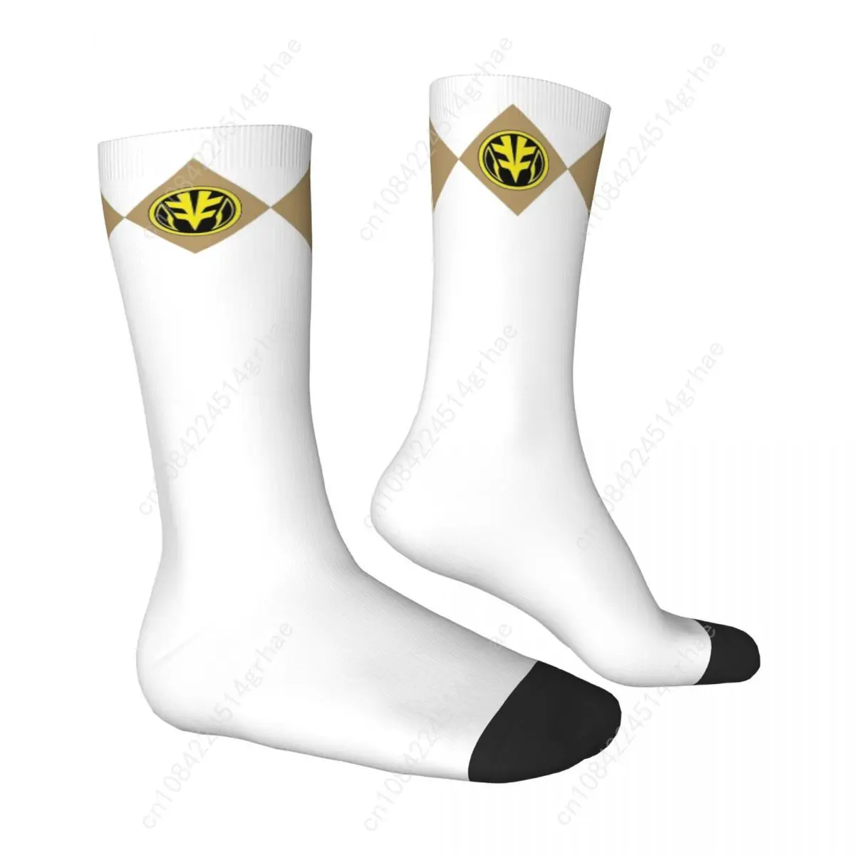 Mmpr branco ranger com moeda meias televisão americana retro meias unisex masculino qualidade meias de skate outono meias antiderrapantes