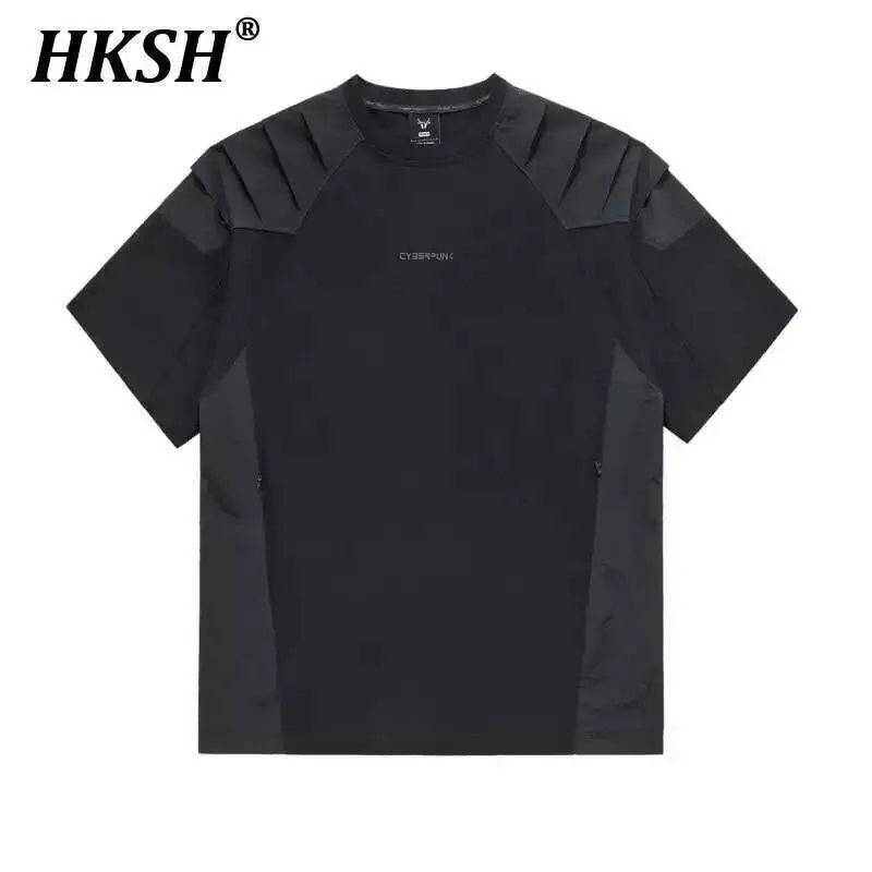 

HKSH Spring Summer New Men Pleated Splicing Short Sleeve T-shirts Heavy Patchwork Half Sleeve Tees Dark Niche Design Tops HK4442