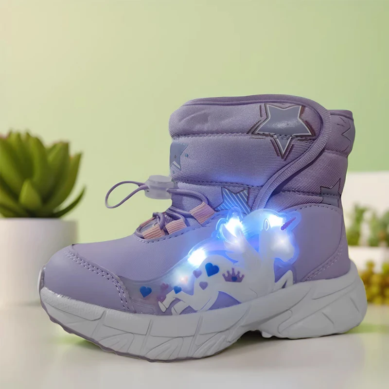 Children's new winter unicorn light-up casual shoes, warm cotton shoes, snow boots