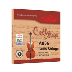 Alice A806 Cello Strings Braided Steel Core Ni-Fe Winding 1 Set/4 Strings Suitable for 4/4 3/4 1/2 Usual Size Cello Accessory