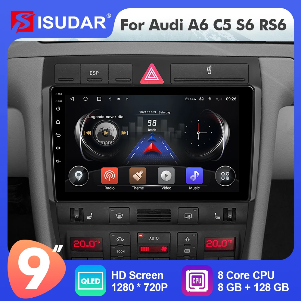 

9 Inch Isudar Android 12 Car Radio For Audi A6 C5 S6 RS6 1997-2004 Carplay Auto Stereo GPS No 2din