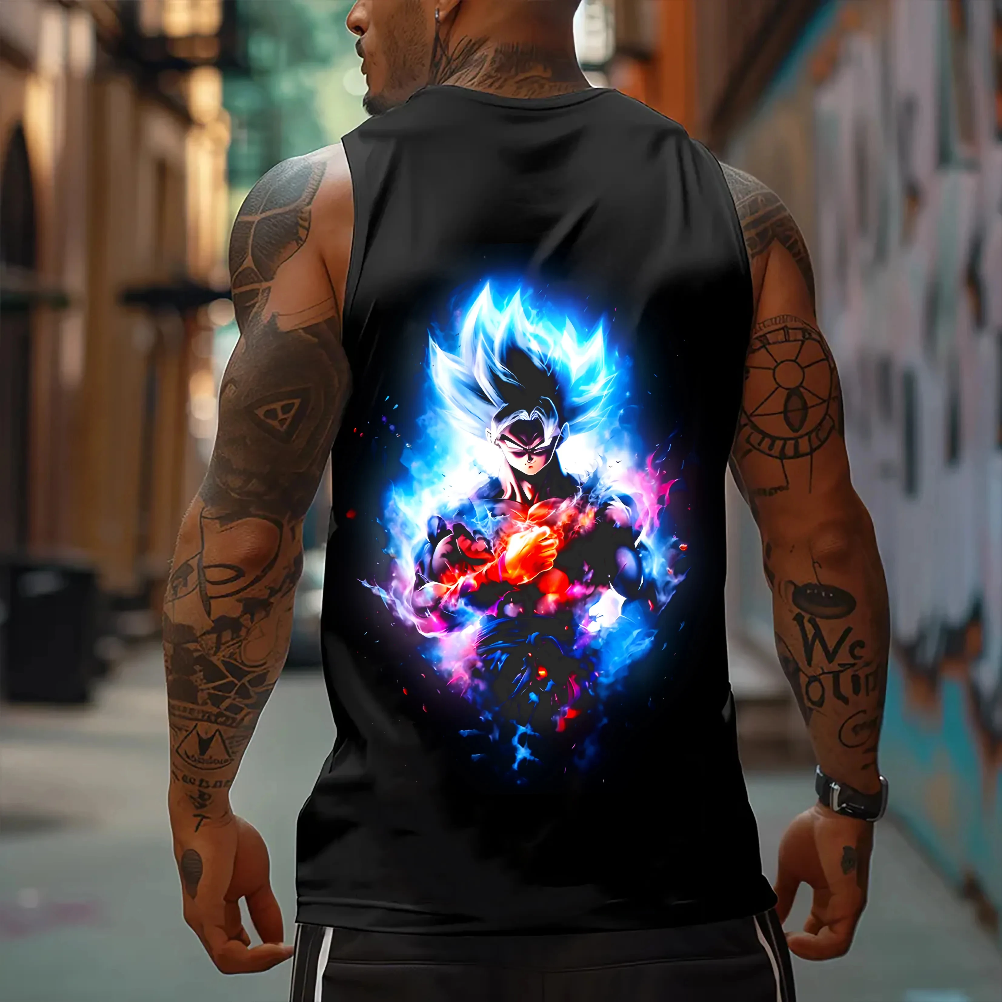 

Official Dragon Ball z trendy man sleeveless top, retro anime street style, graffiti sleeveless vest, pure cotton T-shirt, gym