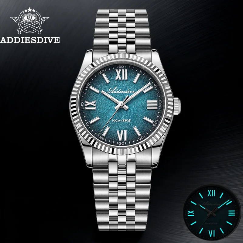 ADDIESDIVE AD2512 사파이어 글라스 쿼츠 시계 VH31 그라데이션 텍스처 남성용 시계 BGW9 발광 방수 럭셔리 손목시계