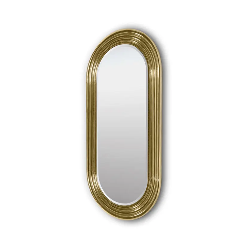 Light luxury creative stainless steel bathroom full-body mirror with lamp high-end villa home wall-mounted vanity mirror bedroom