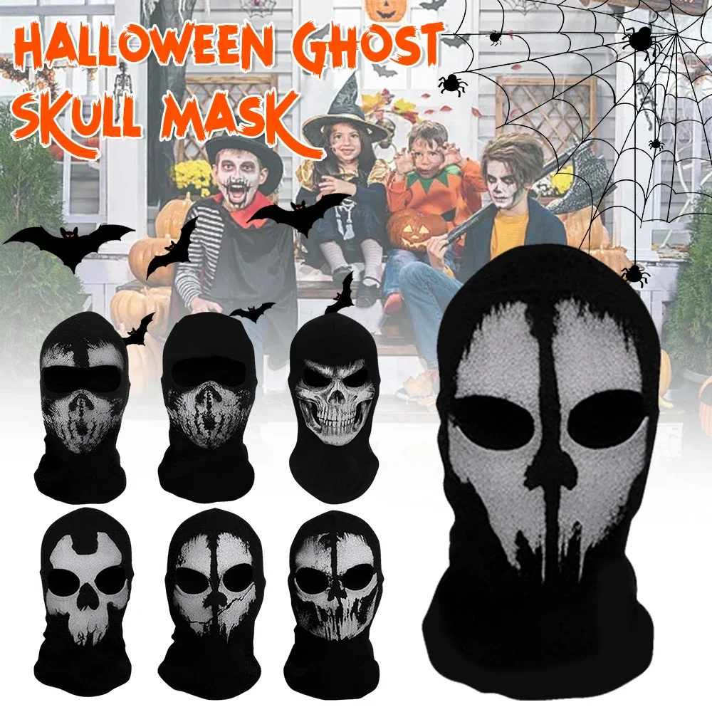 Balaclava Face Mask Scary Ghost Skull Mask Black Ghost Face Print Full Face Cover For Halloween Cosplay Props Bike Cycling