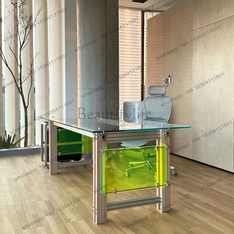

Creative computer desk aluminum profile tempered glass table home study bedroom desk work desk