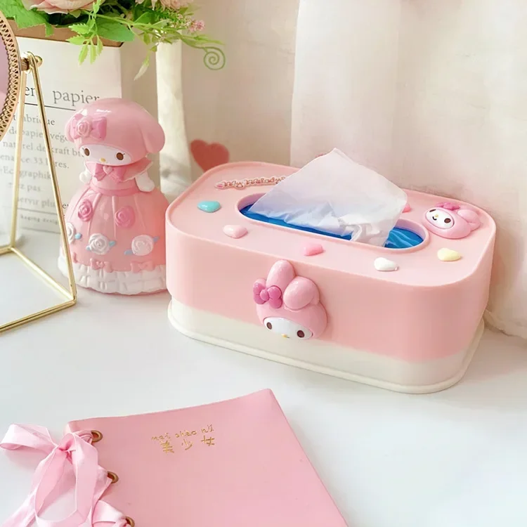 

Sanrioed Kawaii Anime Cartoon series HelloKitty My melody Kuromi Creative high-value cute girl bedroom living room tissue box