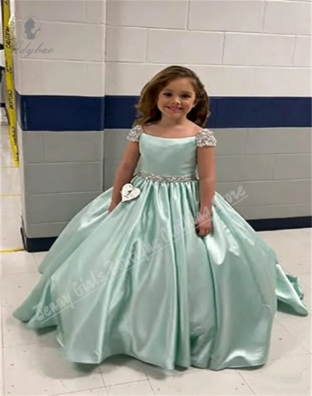 Elegant Flower Girl Children's Party Dress with Silver Decorations Suitable for First Communion Birthday Pageant Customizable