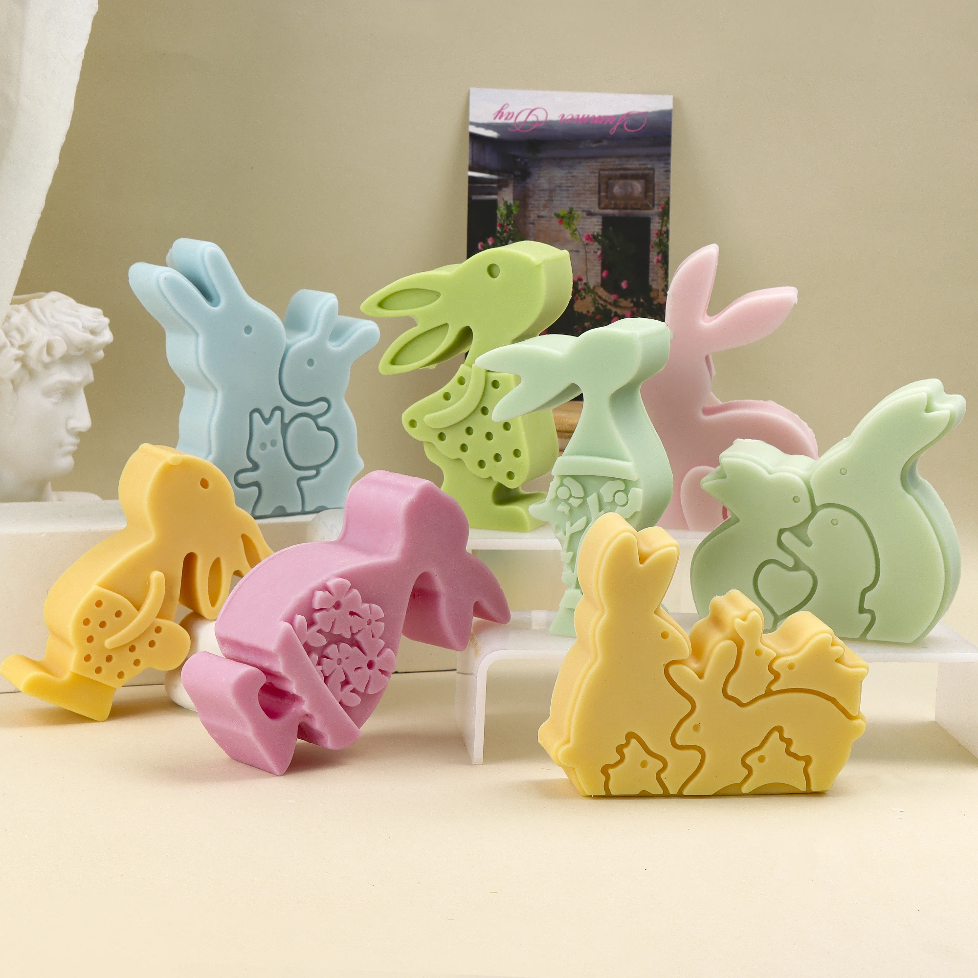 Новая силиконовая форма с цветочным кроликом, сделай сам, семейная форма для свечей с кроликом для изготовления ароматических свечей, гипсовая смола, домашний декор, подарки ручной работы