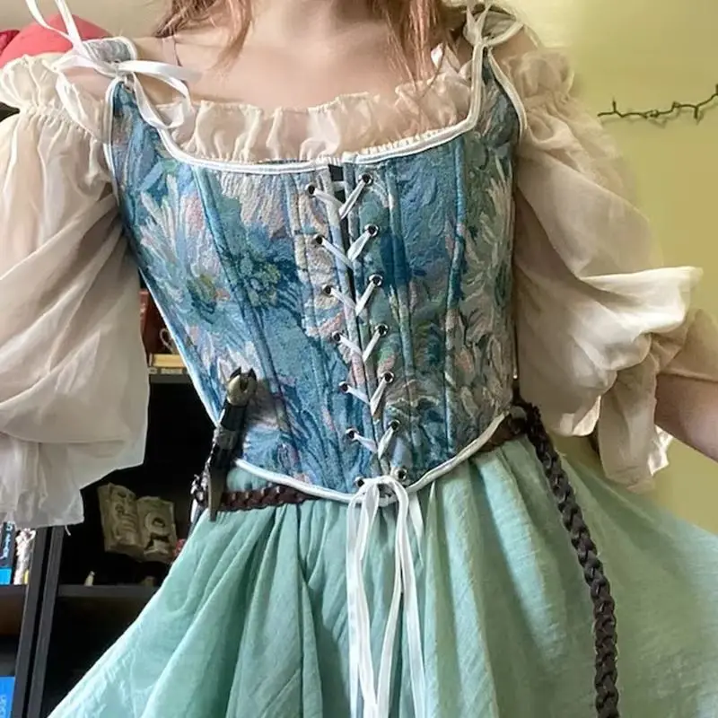 

Винтажный корсет с цветочным принтом, топы в стиле Лолиты, корсеты на шнуровке, жилет, сексуальное тонкое корректирующее белье, корсет, бюстье, лиф с завышенной талией, топ для женщин