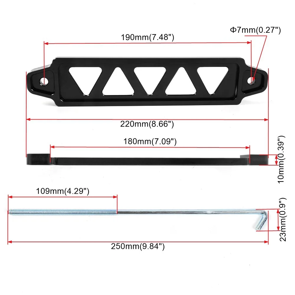 Battery Hold Down Bracket Aluminum 5 Hole Triangle Hook with Silicone Pad