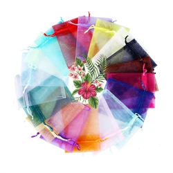 100pcs Wedding Christmas Gift Drawable Organza Bags Jewelry Packaging Display