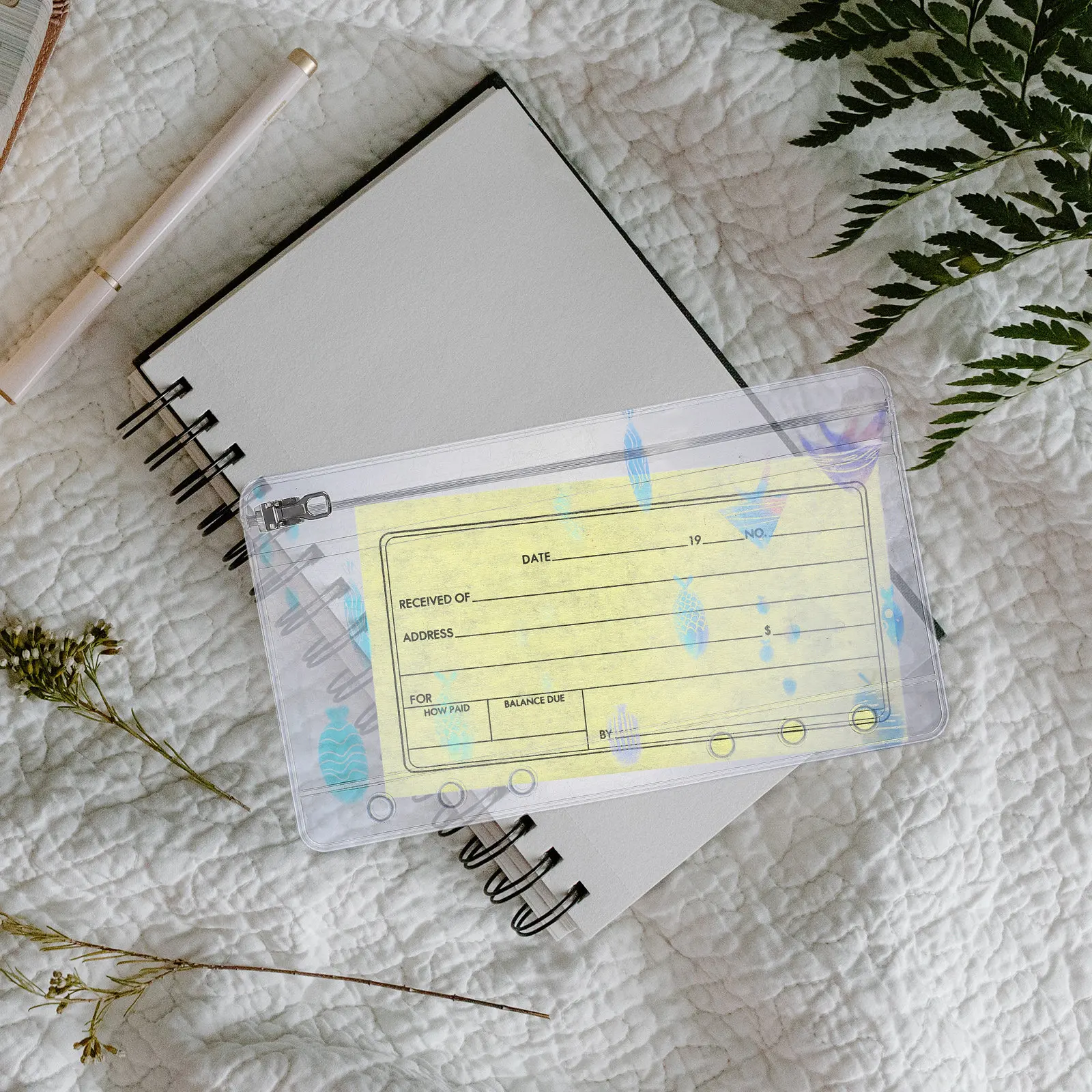 

Binder Zipper Bag Loose Leaf PVC 6-Ring Binder Card Pouch Refill Zipper Pouch Document Organizer Budget Notebook