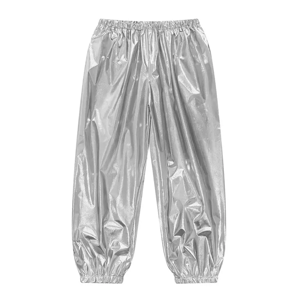 

Fashion Metallic Dance Pants Shiny Stretchy Street Dance Trousers Unisex Dancewear Harem Trousers Jazz Pants Boys Girls