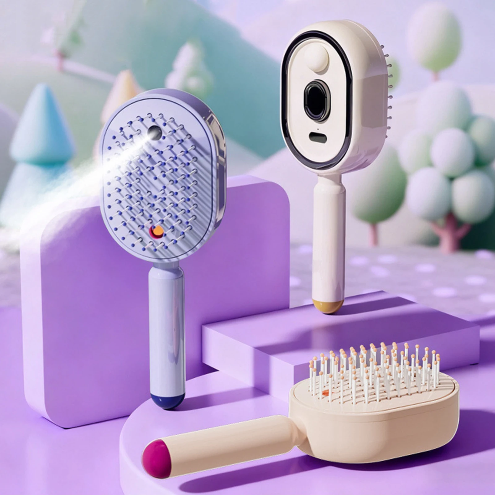 3-in-1 Rechargeable Steam Hair Brush Anti-Tangle Frizzy Air Cushion Comb Electric Essential Oil Spray Air Cushion Massage Comb