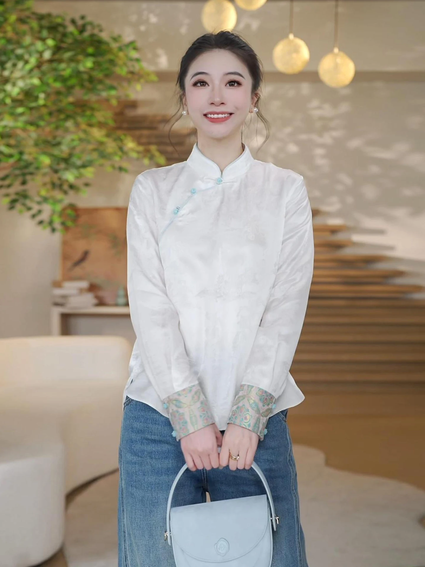 

Silk irt New Chinese Sle Silk Women's irt Breathable Comfortable Long Sve Luxury Spring New Arrival