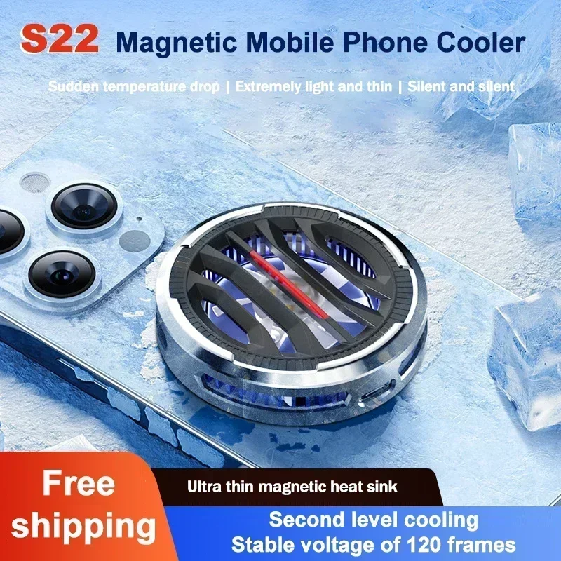 

S22 Mobile Phone Semiconductor Fast Cooling Fan Radiator For IPhone Android PUBG Universal Magnetic Turbo Mute Cool Heat Sink