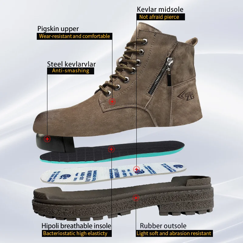 Genuine Leather Work Safety Boots For Men Anti Scald  Wear-resistant Work Shoes Puncture-Proof Safety Shoes Men Winter Boots
