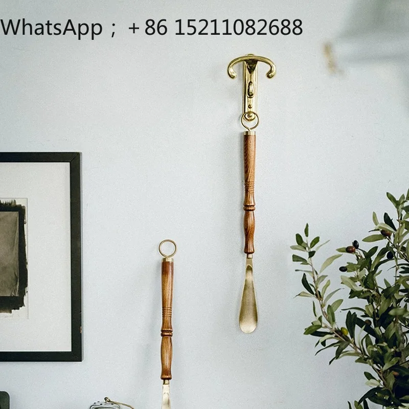 LLY long-handled shoehorn, made of gray wood, with brass trim, shoe puller, portable shoe upper-type accessories