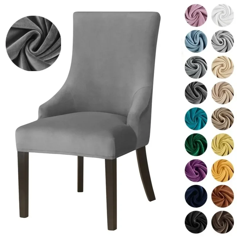 1PC Velvet Chair Cover Anti-dirt Washable Solid Color Seat Slipcover Strech Soft High Back Sloping Chair Case Dining Room Home
