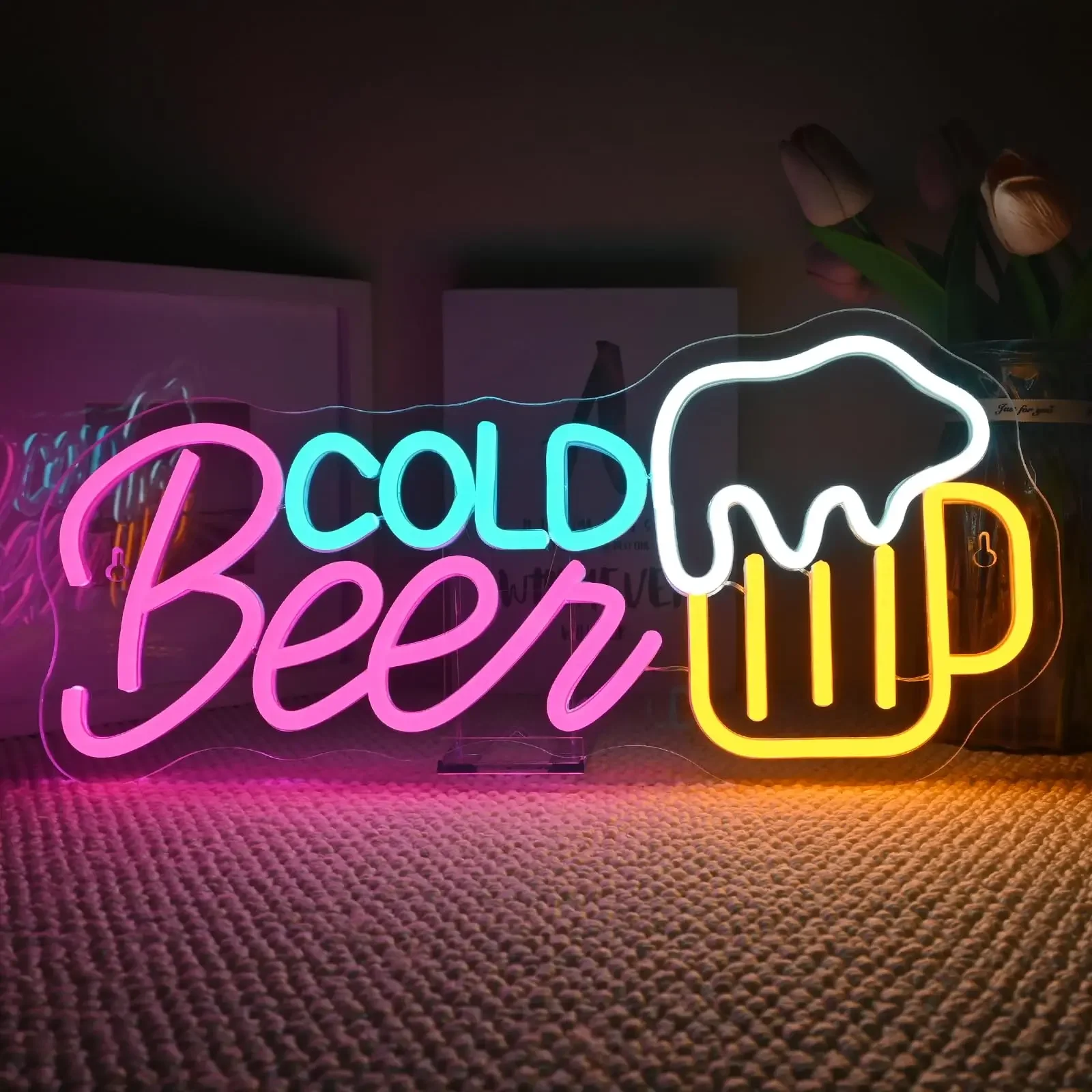 Cold Beer Neon Sign LED Light Sign Decoration for Bar Kitchen Restaurant Man Cave Parties Cart Accessories best Gift for Friends