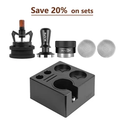 IKAPE ABS 7 in 1 Coffee Tool Organiser Suitable for 51/54/58mm portafilter,Six-pie Set with ABS Smile Knock Box And Coffee Tampe