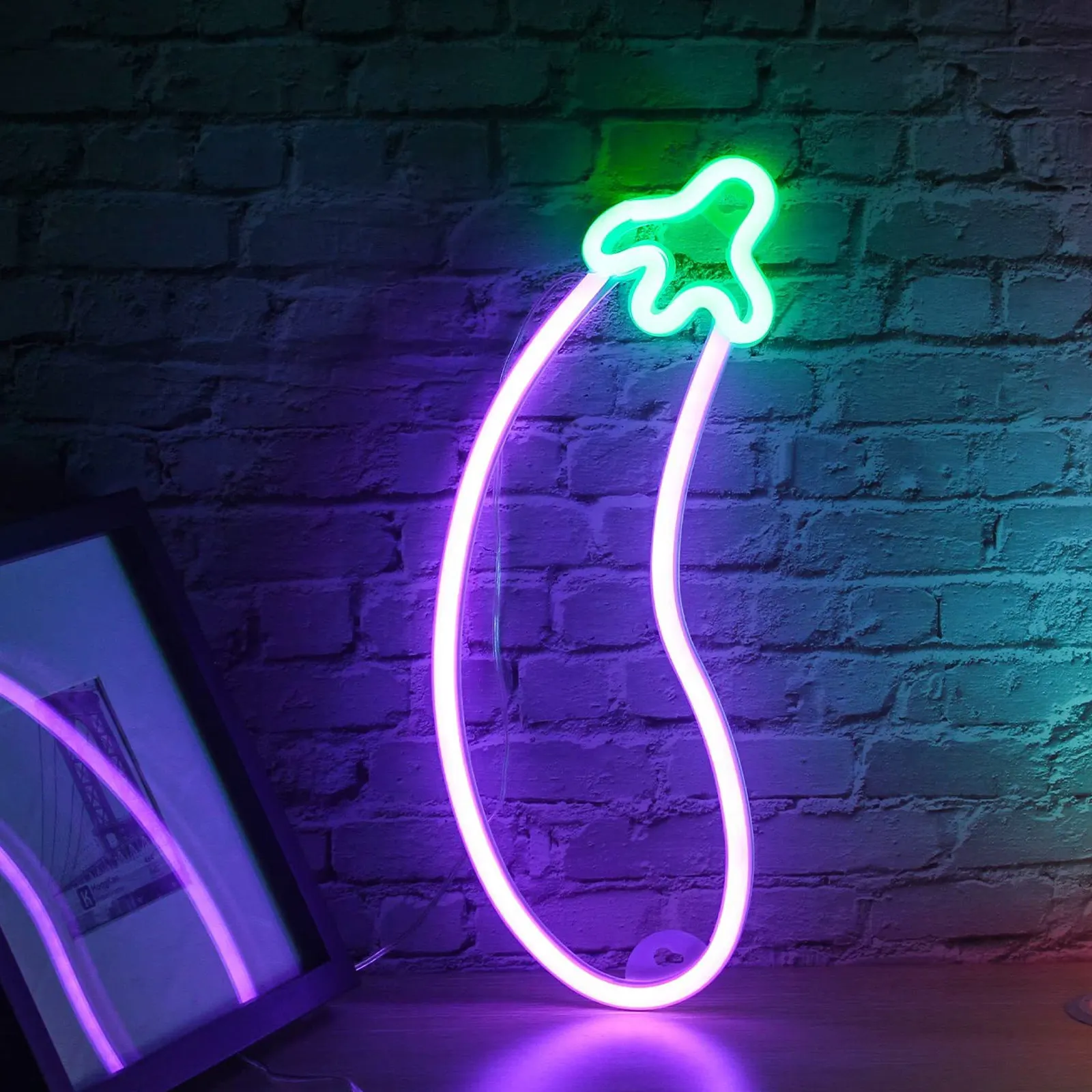 Eggplant Neon Sign LED Wall Decor – Aesthetic Bedroom & Living Room Decoration, USB/Battery Powered, Romantic Atmosphere