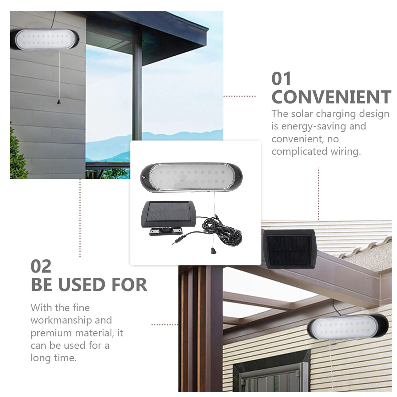 مجموعة واحدة من مصابيح الطاقة الشمسية الممتازة المقاومة للماء في الهواء الطلق مع خط ممتد للاستخدام الداخلي في ساحة الفناء والشرفة #3