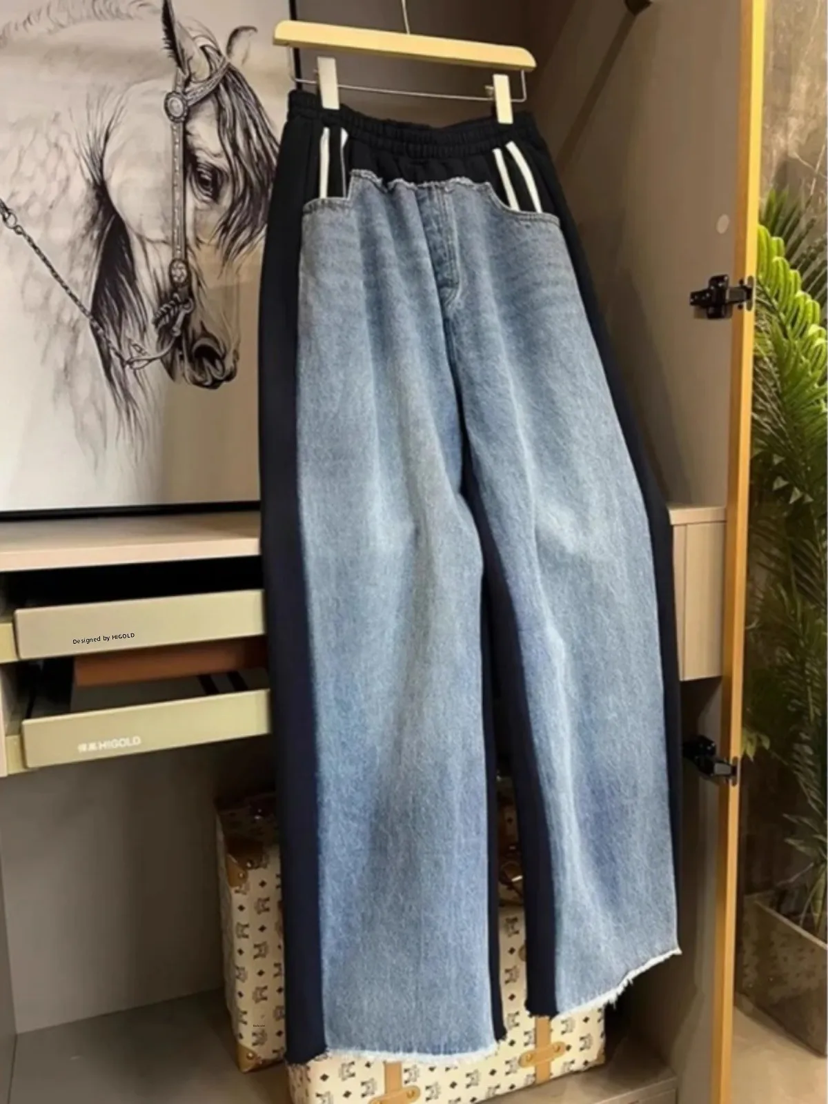 กางเกงยีนส์ทรงจ็อกเกอร์เอวยางยืดสำหรับผู้หญิง แฟชั่นลำลอง เอวสูง ขากว้าง รุ่นใหม่ล่าสุดสำหรับฤดูใบไม้ร่วง